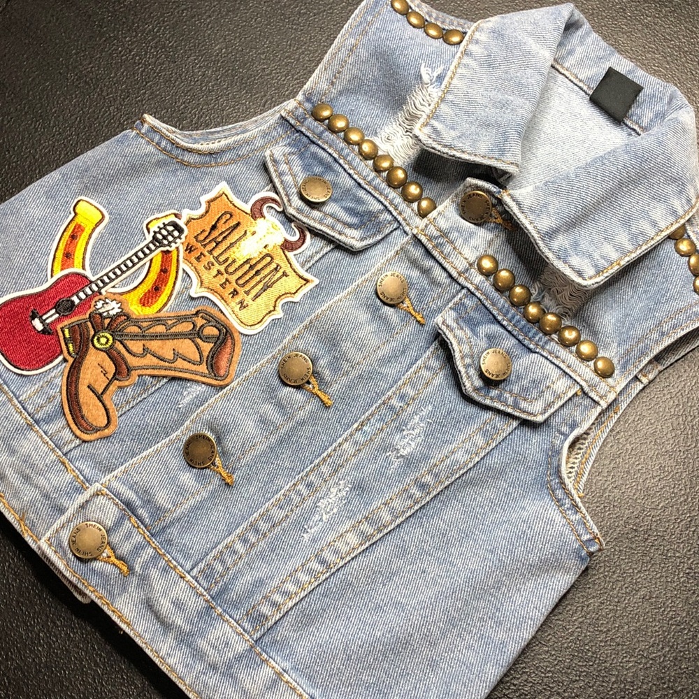 🤠🐴🧲 Rodeo Ready Studded Denim Cowboy Themed Vest Designed By STORY PATCH’D 🧲🐴🤠